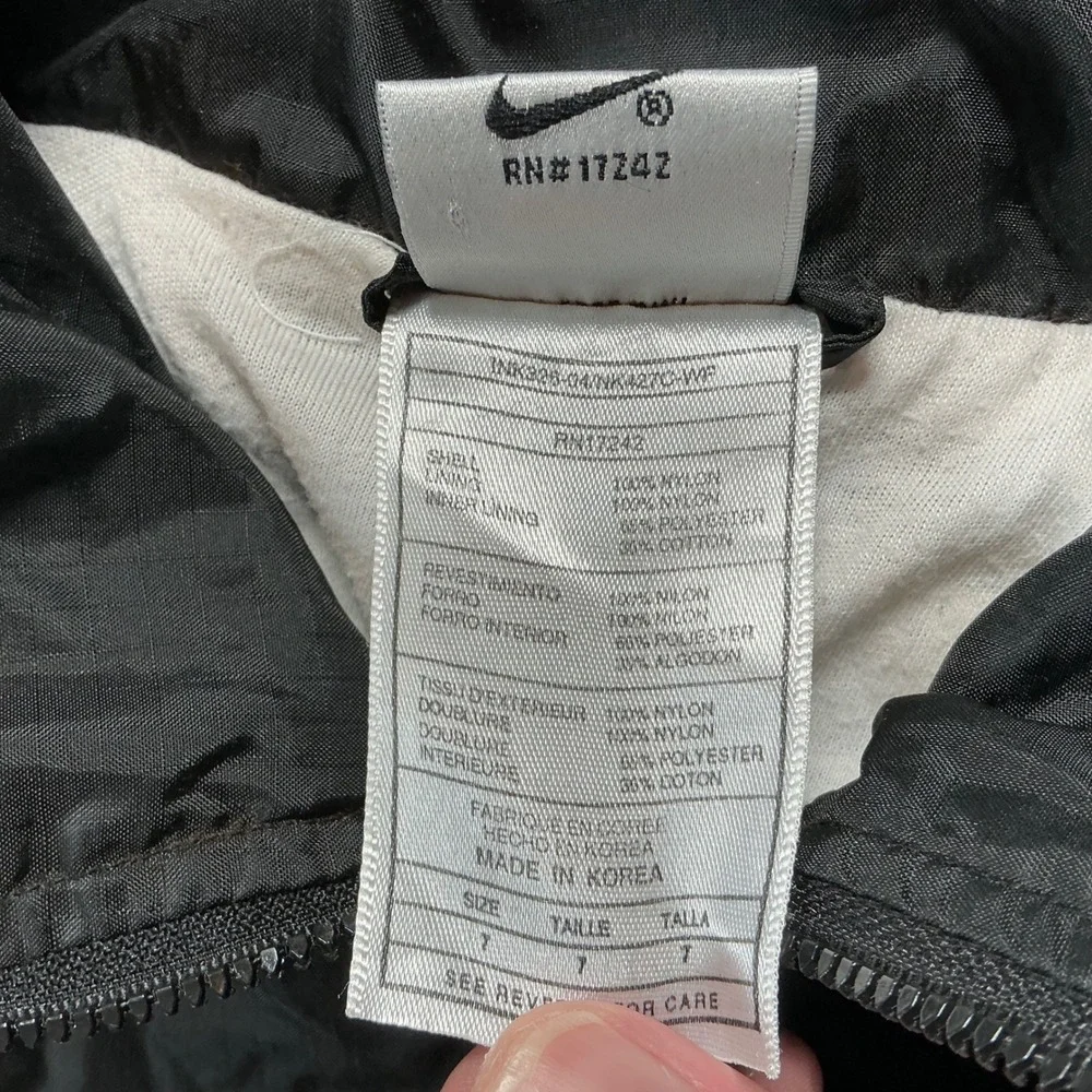 VTG Y2K 90s Nike Windbreaker Jacket Kids Sz 7 Black Full Zip Sporty Aesthetic